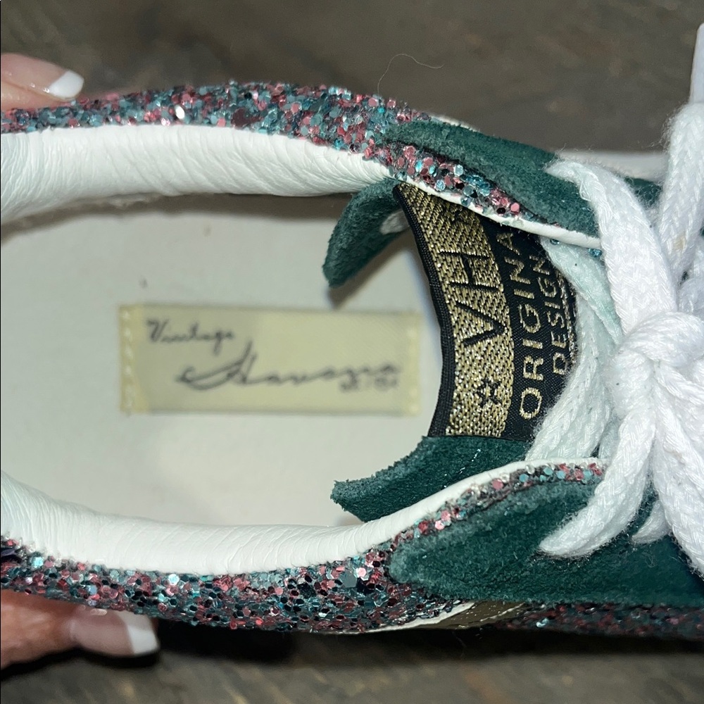 Vintage Havana Bounce Glitter Sneakers Green Multi Sparkle Lace Up - Size 7.5 - Picture 2 of 10
